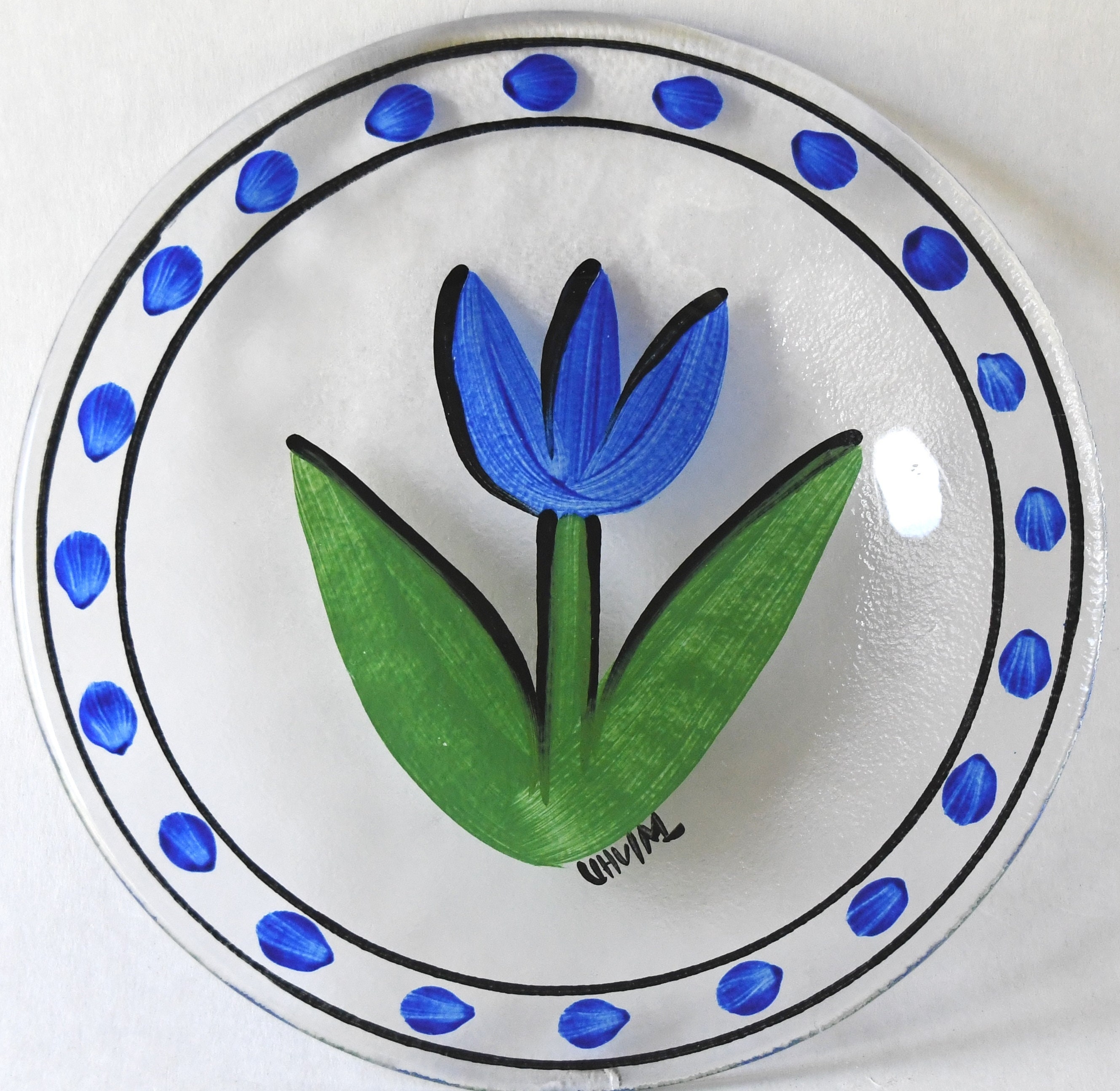 Ulrica Hydman Vallien Kosta Boda Tulip Plate, Signed Swedish Glass 