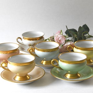 Antique Empress cup. Beautiful Pastel and Gold Demitasse cups, Kjøbenhavns Porcelains Maleri KPM image 7