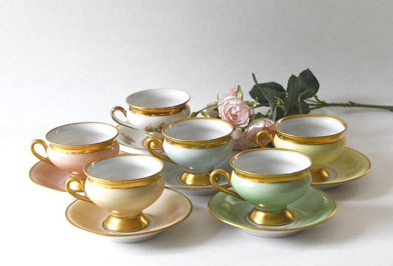 Antique Empress cup. Beautiful Pastel and Gold Demitasse cups, Kjøbenhavns Porcelains Maleri KPM image 7