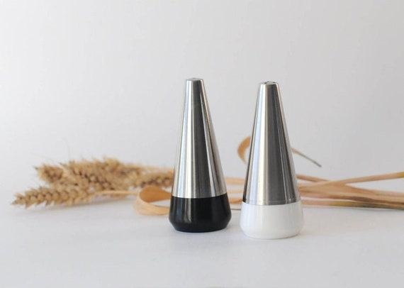 Lone Sachs for Lundtofte Steel Denmark. Vintage Salt and Pepper