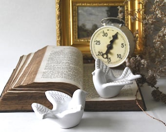 2 x Swedish Bird candleholders. Gabriel Studio pottery. Two White Birdies 1960s. Scandinavian Retro