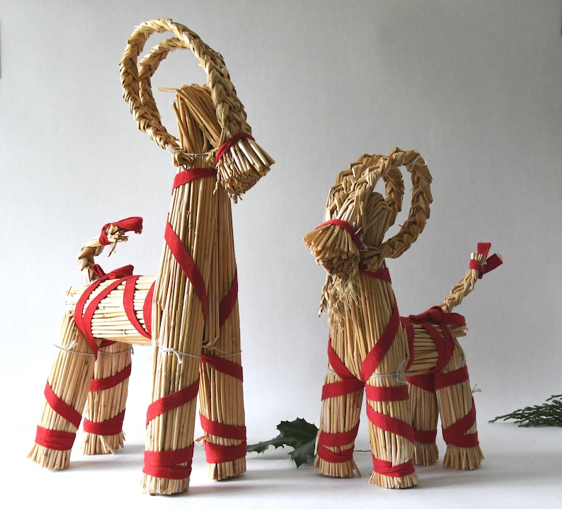 Two Straw Ornaments for Christmas. Charming Handmade Swedish Yule Goats