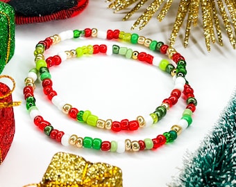 Dainty Glass Holiday Beaded Bracelets Perfect for Christmas Season