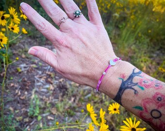 EMBRACED Dainty but POWERFUL Breast Cancer Awareness Beaded Bracelet on Elastic String by Annelle Blackwell in Honor of Courtney Foxworth