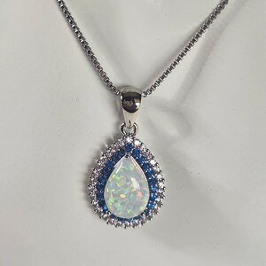 Opal Look Teardrop Necklace Blue Crystal Necklace Fancy Opal Crystal Necklace Elegant Pendant Necklace Gift For Her Rainbow Opal Necklace