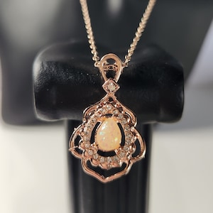 Opal Look Necklace Rose Gold Opal Necklace Rose Gold Opal Pendant Antique Style Pendant Gift For Her Necklace White Opal Pendant Necklace
