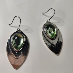 Silver Tone Green Leaf Dangle Earrings: Nature Boho Style