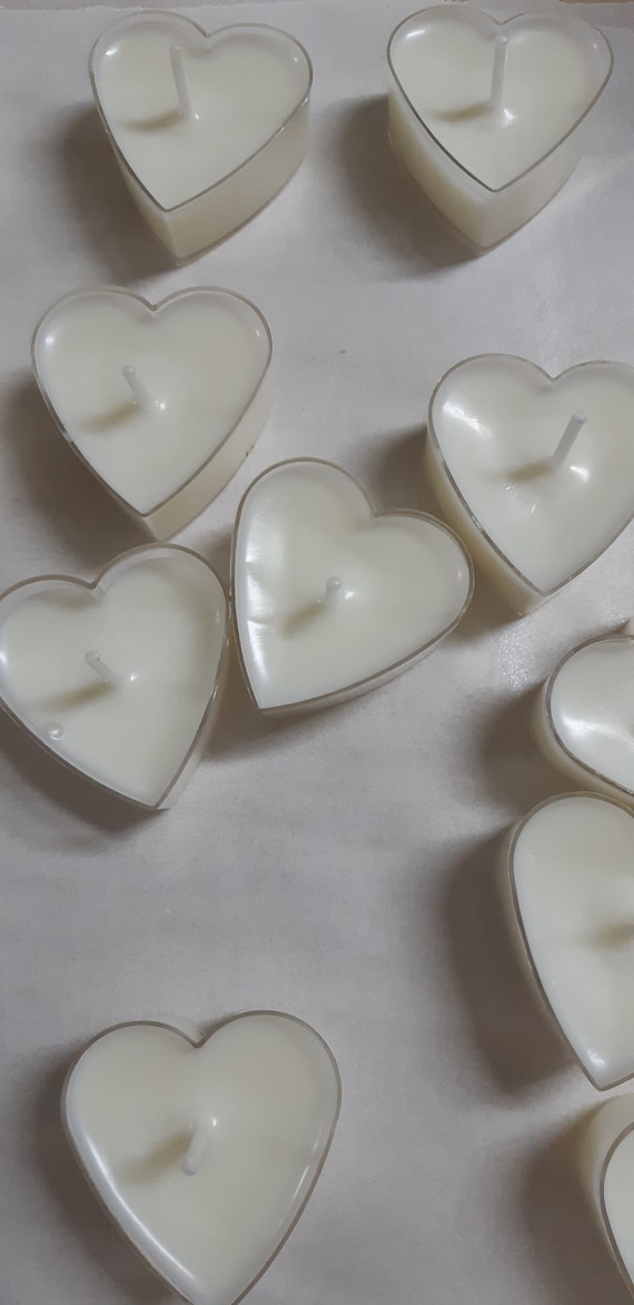 heart shaped tealight soy candles suitable for weddings, showers, events