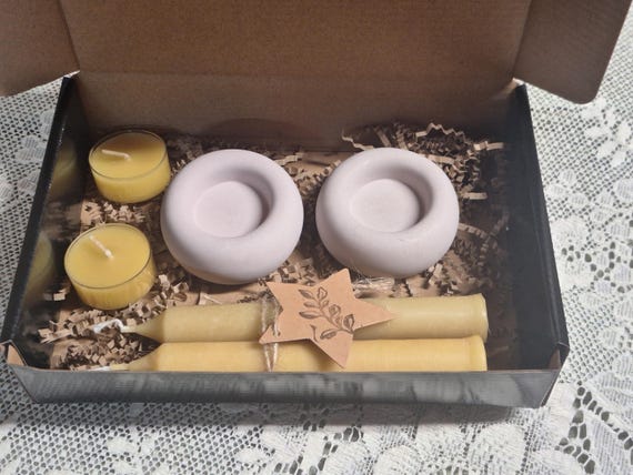 beeswax candle gift set with holders