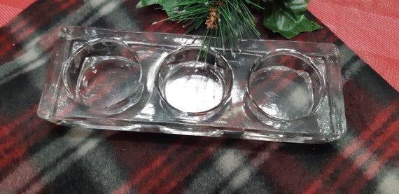 3 candle vintage glass candle holder with 3 tealights made from soy wax
