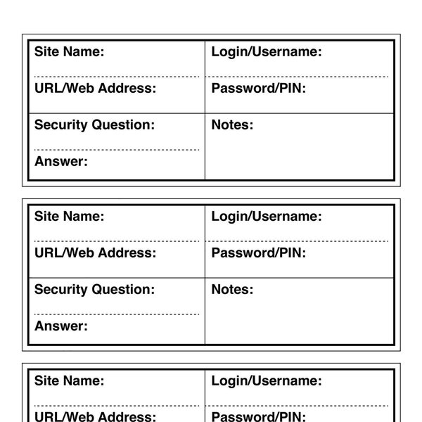 Large Print Internet Password Keeper | Digital Download | LP3