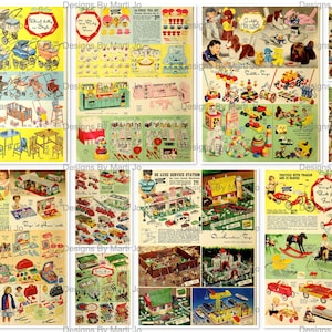 10 Vintage druckbare 1958 Color Toy Katalog JPG Seiten | Vintage Junk Journal | Retro Spielzeug | Sofortdownload | Gewerblicher Gebrauch OK | JJ28