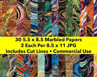 15 Printable Marbled Paper JPGs Formatted for 5.5 x 8.5 Journals | 2 Per Page | Includes Cut Lines | Instant Download | JJ153