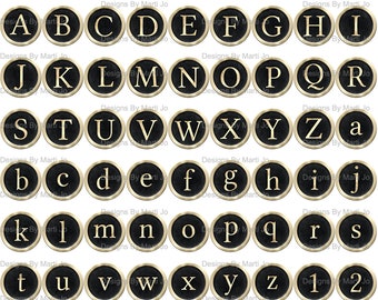 Printable Gold And Black Vintage Typewriter Keycaps | Steampunk Keyboard Round Keycaps PNG Images | Digital Download | DL18