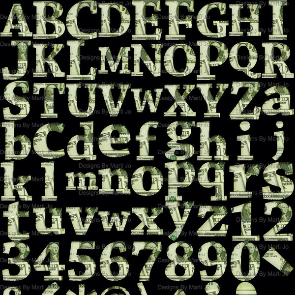 Money Letters Digital Clipart | Printable Dollar Alphabet, Numbers, Symbols | Instant Download Clipart | DL14