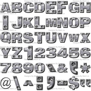 Metal Plate Letters Digital Clipart | Printable Distressed Chrome Metal Letters | Instant Download Clipart | DL88