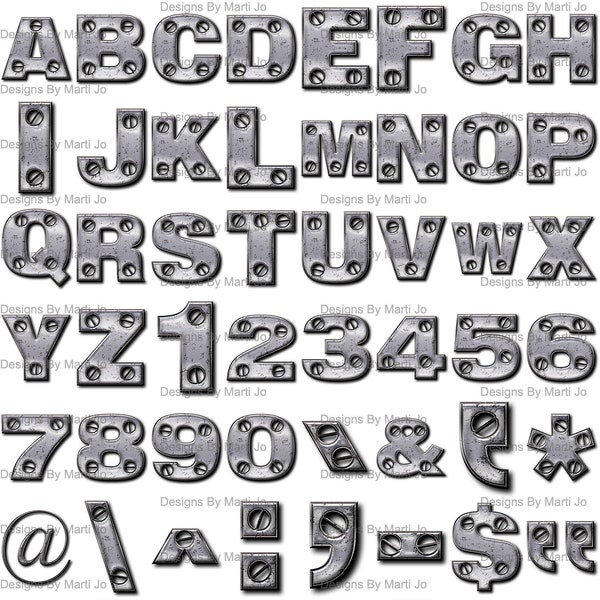 Metal Plate Letters Digital Clipart | Printable Distressed Chrome Metal Letters | Instant Download Clipart | DL88