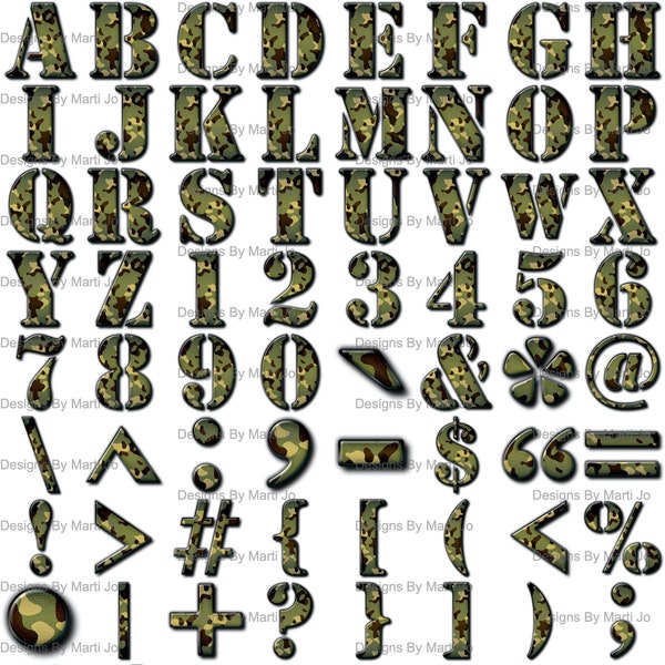 Lettres camouflage | Alphabet militaire | Alphabet de camouflage imprimable, chiffres, symboles | Téléchargement numérique Clipart | DL40