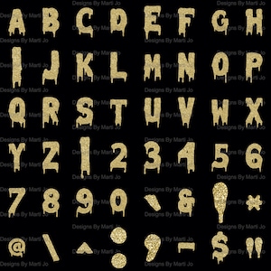 Dripping Gold Glitter Letters PNG | Printable Melting Letters | Digital Download Clipart | DL41