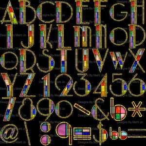 Letras de vidrieras Art Déco / Letras del alfabeto de vidrieras ornamentadas / PNG Descarga digital / DL77