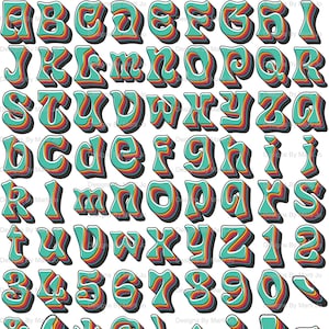 Psychedelic Letters Printable Retro 70S Alphabet Numbers - Etsy