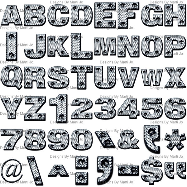 Diamond Plate Letters Digital Clipart | Printable Chrome Metal Letters | Instant Download Clipart | Steel Letters | DL4