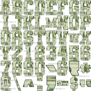 Lettere di denaro universitario Clipart digitale / Alfabeto, numeri, simboli universitari stampabili / File PNG di carattere di denaro / Download immediato / DL26