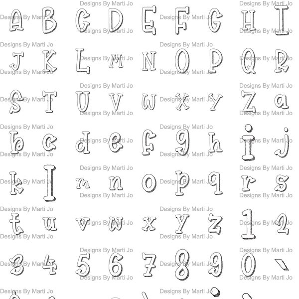 Doodle Letters PNG Digital Clipart | Printable Hand Drawn Alphabet, Numbers, Symbols | Instant Download Clipart | DL15
