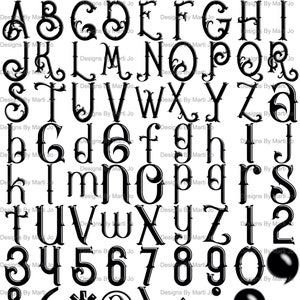 Alfabeto ornamentado preto brilhante | Letras decorativas antigas para impressão | Download instantâneo | Letras de monograma | DL94