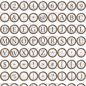 Zwart-wit vintage typemachinetoetsen png-download | Afdrukbare schrijfmachine ronde toetsen | Mooie vintage look | Junkjournaal digitaal | DL121