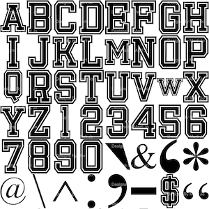Clipart digital de letras pretas do time do colégio | Alfabeto, números e símbolos do time do colégio para impressão | Letras do time do colégio PNG | DL54