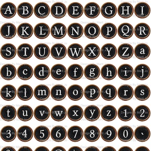 Witte en zwarte vintage typemachinetoetsen png-download | Afdrukbare schrijfmachine ronde toetsen met toetsen | Digitale illustraties voor ongewenste dagboeken | DL49