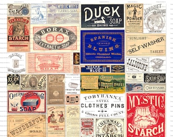 Vintage Laundry Room Detergent Labels Picture | Printable Soap Labels Laundry Decor | Vintage Wall Art | VL46