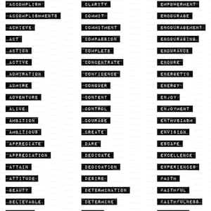 Inspirerende woorden in labelmakerstijl pdf | Positieve woordlabels | Afdrukbare versterkende woorden | Direct downloaden | DL52