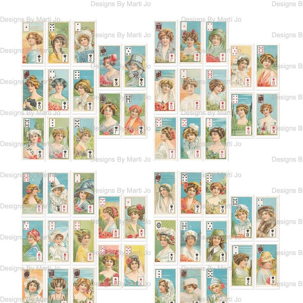 Vintage Women Playing Cards Clipart | Printable Vintage Card Deck | Instant Download | VC74