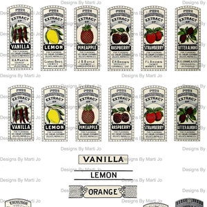 Clipart de rótulos de extrato de alimentos vintage | Rótulos de sabor imprimíveis | Download instantâneo | Uso comercial OK | VL39