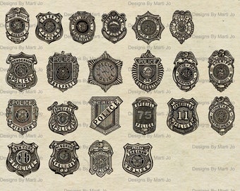 Printable Vintage Police Badges | Antique Police Clipart | Instant Download | Commercial Use OK | VC67