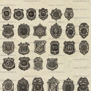 Emblemas de polícia vintage para impressão | Clipart de polícia antigo | Download instantâneo | Uso comercial OK | VC67