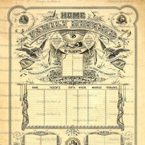 Modello di registro di famiglia d'epoca / Poster di registro di famiglia antico / Registro genealogico / Download immediato JPG e PDF / FT1