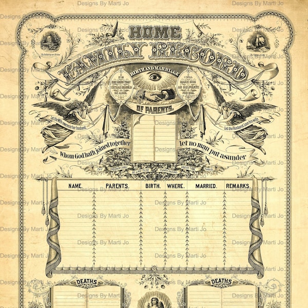 Vintage Family Record Template | Antique Family Record Poster | Genealogy Record | Instant Download JPG And PDF | FT1