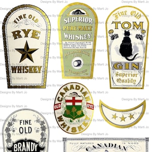 Vintage Alcohol Labels Clipart | Printable Vintage Liquor Bottle Labels | Old Whiskey Labels | Instant Download | Commercial Use OK | VL53