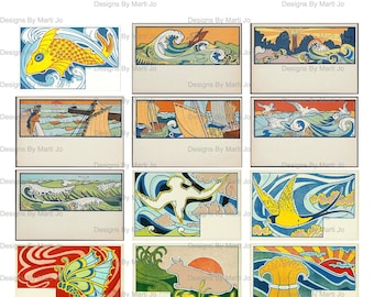 Vintage französische Postkarten | 18 Druckbare antike künstlerische Postkarten | Sofortdownload | JJ18