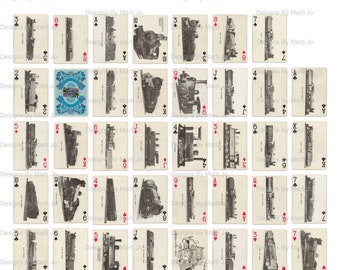 Vintage Miniature Train Locomotive Playing Cards | Printable Vintage Train Engine Card Deck | Instant Download | MIN8