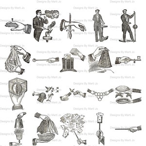 Vintage magische illustraties | 50 antieke goocheltrucelementen | PNG- en JPG-bestanden | Direct downloaden | Commercieel gebruik OK | VC36
