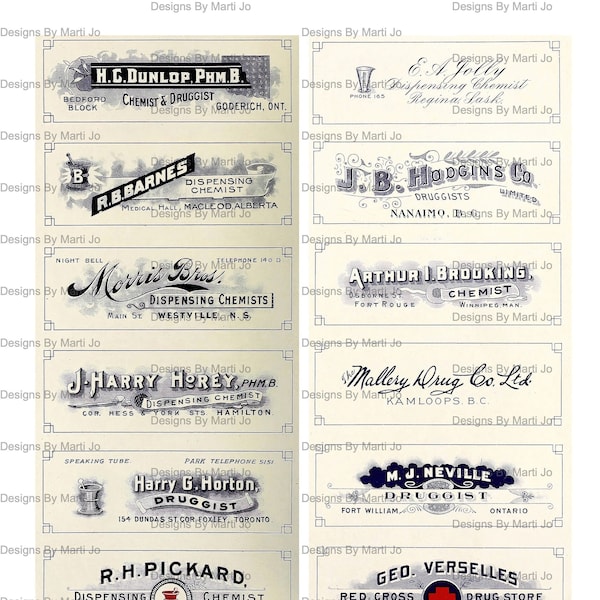 Vintage Pharmacy Labels | 28 Printable Vintage Druggist Labels On Two 8.5 x 11 Inch JPGs | Antique Drugstore/Chemist Labels | VL19