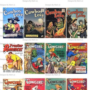 Conjunto de capas de histórias em quadrinhos de romance ocidental vintage 1 | 24 capas vintage em 2 páginas JPG | Download instantâneo | Uso comercial OK | VP43