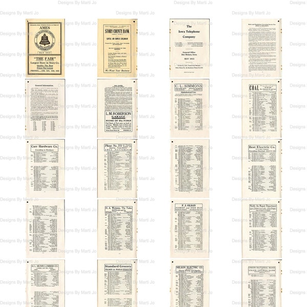 Printable 1915 Ames Iowa Miniature Phone Book | 8.5 x 11 JPG And PDF Versions | Includes 4x6, 6x4, 6x8 And 8x6 Sizes | MIN6