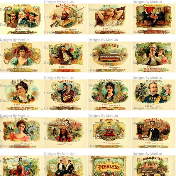Vintage Cigar Box Labels | 89 Digital Vintage Labels | Individual JPG Files With Bonus JPG And PDF Collage Sheets | Instant Download | VL1