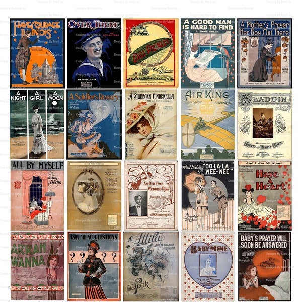 Lot de pochettes de partitions vintage 1 | 100 couvertures vintage | 25 par JPG | Fichiers 8,5 x 11 pouces | Téléchargement instantané | VC59