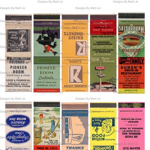Vintage Matchboekomslagen Digikit 1 | 40 "Klaar voor gebruik" afdrukbare Match Book Covers op vier 8,5 x 11 JPG's (5X2) | Digitale download | VL67